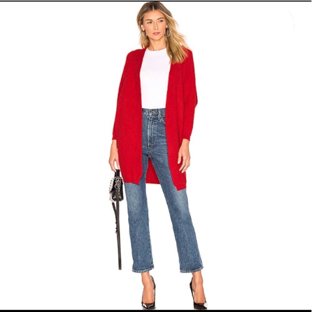 Lovers + Friends Red Ribbed Open Front Cardigan - Picture 1 of 12